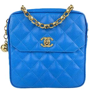 シャネル マトラッセ 20㎝ キャビアスキン ブルー ショルダーバッグ