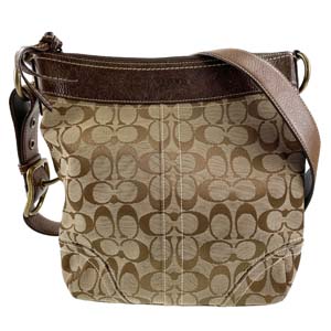 コーチ シグネチャー キャンバス レザー ブラウン ショルダーバッグ