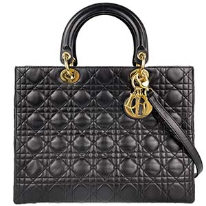 ディオール レディディオール カナージュ ラージ ラムスキン ブラック 2WAY ハンドバッグ