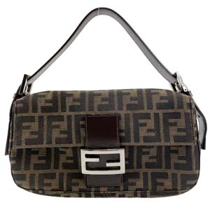 フェンディ マンマバゲット ズッカ キャンバス レザー ブラウン ショルダーバッグ