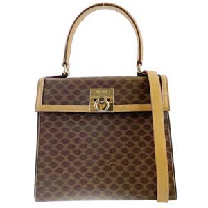 セリーヌ マカダム ガンチーニ PVC レザー ブラウン 2WAY ハンドバッグ