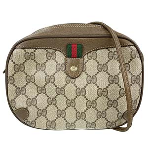 グッチ オールドグッチ シェリーライン PVC レザー ベージュ ブラウン ショルダーバッグ