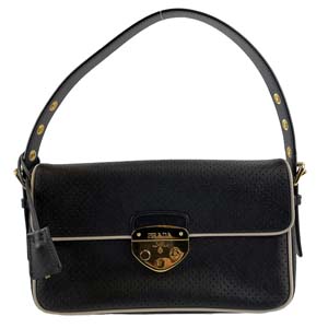 プラダ サフィアーノ フォリ パンチングレザー ブラック ハンドバッグ