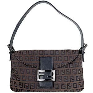 フェンディ マンマバゲット ズッキーノ キャンバス レザー ブラウン ショルダーバッグ