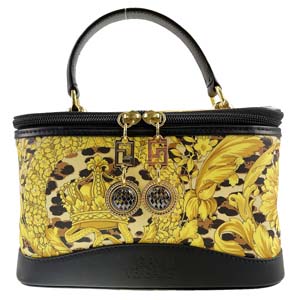 ジャンニ・ヴェルサーチェ PVC レザー レオパード柄 ブラック イエロー バニティ ハンドバッグ