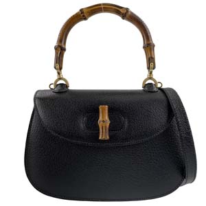 グッチ バンブー レザー ブラック 2WAY ハンドバッグ