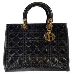 ディオール レディディオール カナージュ ラージ パテント ブラック ハンドバッグ