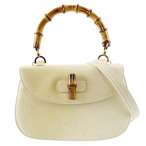 グッチ バンブー レザー ベージュ 2WAY ハンドバッグ