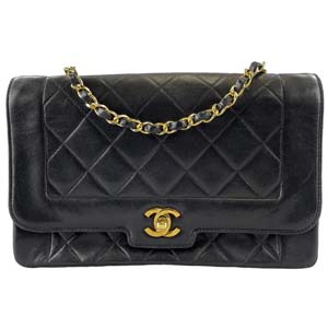 シャネル マトラッセ 25㎝ ダイアナフラップ ラムスキン ブラック ショルダーバッグ