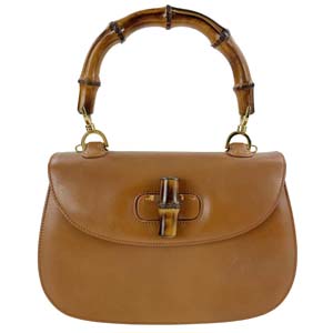 グッチ バンブー レザー ブラウン ハンドバッグ