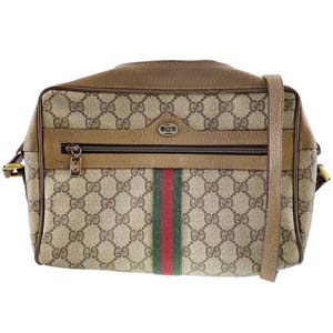 グッチ オールドグッチ シェリーライン PVC レザー ベージュ ブラウン ショルダーバッグ