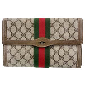 グッチ オールドグッチ シェリーライン PVC レザー ベージュ ブラウン セカンドバッグ