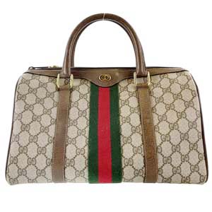 グッチ オールドグッチ シェリーライン PVC レザー ベージュ ブラウン ボストンバッグ