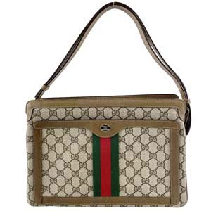 グッチ オールドグッチ シェリーライン PVC レザー ベージュ ブラウン ショルダーバッグ