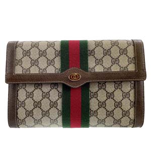 グッチ オールドグッチ シェリーライン PVC レザー ベージュ ブラウン セカンドバッグ