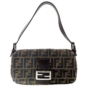 フェンディ マンマバゲット ズッカ キャンバス レザー ブラウン ショルダーバッグ