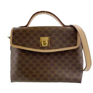 セリーヌ マカダム ガンチーニ PVC レザー ブラウン 2WAY ハンドバッグ