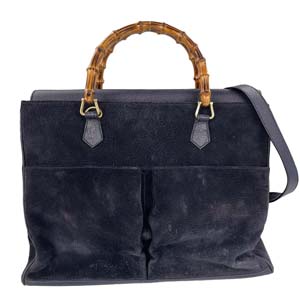 グッチ バンブー スエード レザー ブラック 2WAY ハンドバッグ