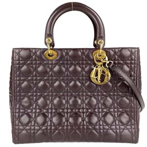 ディオール レディディオール カナージュ ラージ ラムスキン ブラウン 2WAY ハンドバッグ