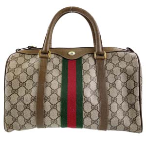 グッチ オールドグッチ シェリーライン PVC レザー ベージュ ブラウン ボストンバッグ