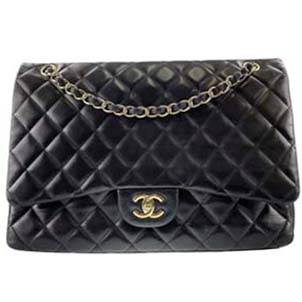 シャネル デカマトラッセ 33㎝ マキシジャンボ ラムスキン ブラック ショルダーバッグ