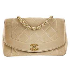 シャネル マトラッセ 22㎝ ダイアナフラップ ラムスキン ベージュ ショルダーバッグ