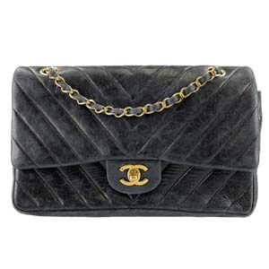 シャネル Vステッチ 26㎝ ラムスキン ブラック ショルダーバッグ