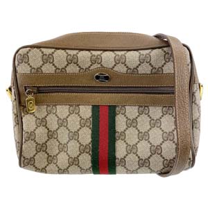 グッチ オールドグッチ シェリーライン PVC レザー ベージュ ブラウン ショルダーバッグ