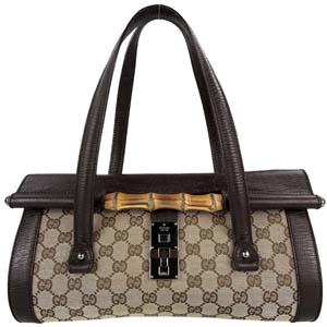 グッチ バンブー GGキャンバス レザー ベージュ ブラウン ハンドバッグ