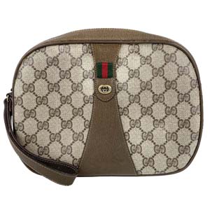 グッチ オールドグッチ シェリーライン PVC レザー ベージュ ブラウン クラッチバッグ