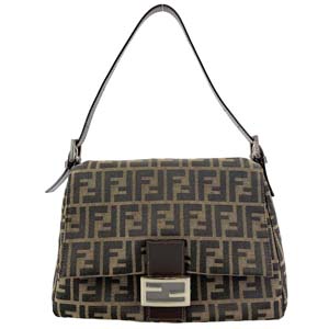 フェンディ マンマバゲット ズッカ キャンバス レザー ブラウン ショルダーバッグ