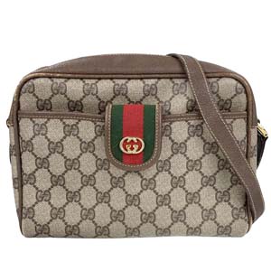 グッチ オールドグッチ シェリーライン PVC レザー ベージュ ブラウン ショルダーバッグ