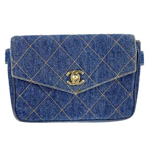 シャネル マトラッセ デニム レザー ブルー ウエストポーチ
