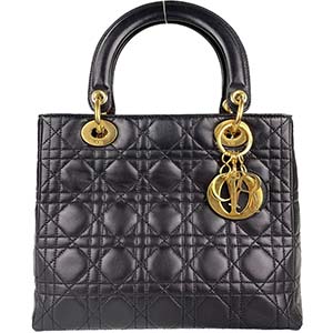 ディオール レディディオール カナージュ ミディアム ラムスキン ブラック ハンドバッグ