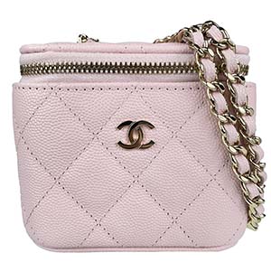 シャネル マトラッセ グレインドカーフスキン スモール バニティ ピンク ショルダーバッグ