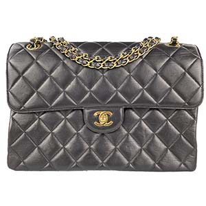 シャネル デカマトラッセ 30cm ダブルフェイス ラムスキン ブラック チェーン ショルダーバッグ