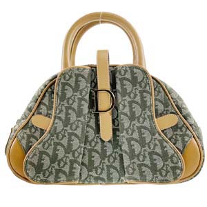 ディオール ダブルサドル トロッター キャンバス レザー カーキ ー ブラウン ハンドバッグ