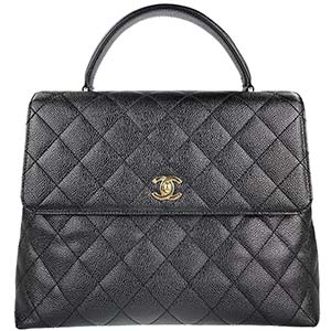 シャネル マトラッセ ケリー型 キャビアスキン ブラック ハンドバッグ
