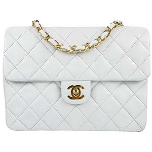 シャネル マトラッセ 20㎝ ラムスキン ホワイト ショルダーバッグ