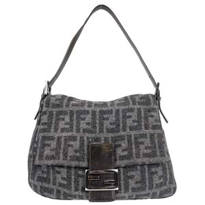 フェンディ マンマバゲット ズッカ カシミア レザー グレー ショルダーバッグ