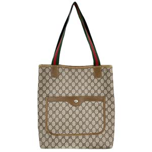 グッチ オールドグッチ シェリーライン PVC レザー ベージュ ブラウン トートバッグ