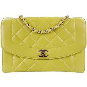 シャネル マトラッセ 25㎝ ダイアナフラップ  ラムスキン イエロー ショルダーバッグ