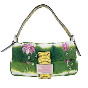 フェンディ マンマバゲット スエード パイソン ストーン グリーン ショルダーバッグ 