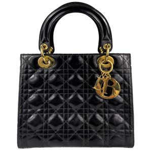 ディオール レディディオール カナージュ ミディアム パテント ブラック ハンドバッグ
