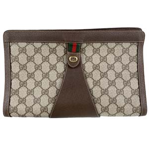 グッチ オールドグッチ シェリーライン PVC レザー ベージュ ブラウン セカンドバッグ