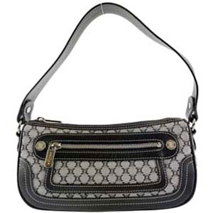 セリーヌ マカダム キャンバス レザー ネイビー ハンドバッグ