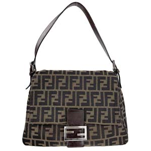 フェンディ マンマバゲット ズッカ キャンバス レザー ブラウン ショルダーバッグ