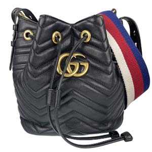 グッチ GGマーモント バケット シェブロンレザー ブラック 2WAY ショルダーバッグ