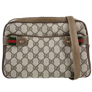 グッチ オールドグッチ シェリーライン PVC レザー ベージュ ブラウン ショルダーバッグ