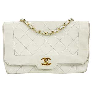 シャネル マトラッセ 25㎝ ダイアナフラップ ラムスキン ホワイト ショルダーバッグ